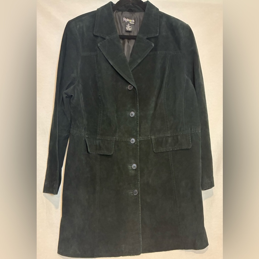 Style & Co. Woman 100% Leather Black Suede Long Jacket Women's Size 18 W Classic